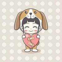 Cute puppy costume girl cartoon illustration vector