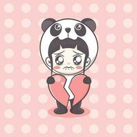 Cute panda costume girl cartoon illustration vector