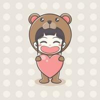 Cute bear costume girl cartoon illustration vector