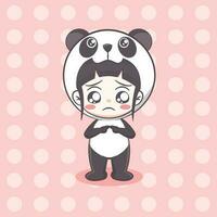 Cute panda costume girl cartoon illustration vector