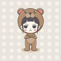 Cute bear costume girl cartoon illustration vector