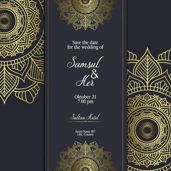 Luxury gold mandala ornate background for wedding invitation vector