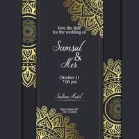 Fondo adornado de mandala de oro de lujo para invitación de boda vector