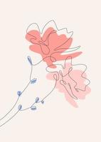Botanical wall art. Flowers line art drawing with abstract shape. vector