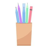 Pencils and pens in a glass vector illustration