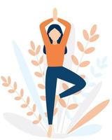 An adult girl is doing yoga outdoors vector