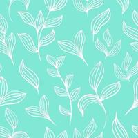 Pattern of delicate white leaves on a mint background vector