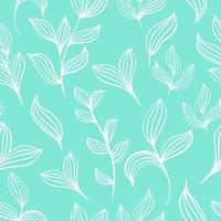 Pattern of delicate white leaves on a mint background vector