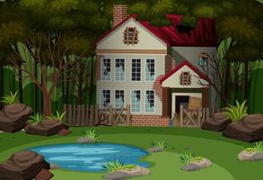 Scene with abandoned house in the dark forest vector