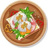 Top view of breakfast set in a dish in cartoon style isolated vector