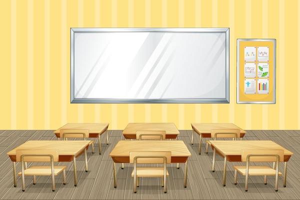 Classroom interior design with furniture and decoration