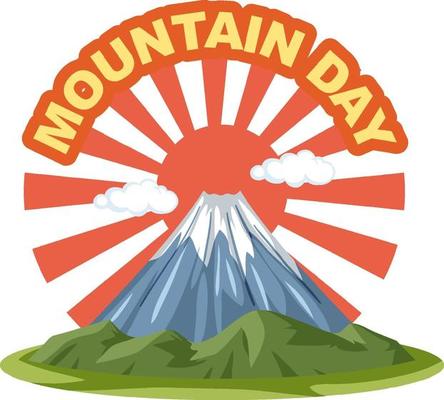 Mountain Day in Japan banner with Mount Fuji and Sun Rays