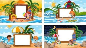 Set of different tropical beach scenes with blank banner vector