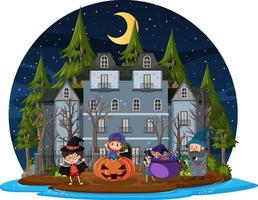 Haunted house at night scene vector