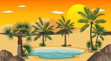 Desert forest landscape at sunset time scene with oasis vector