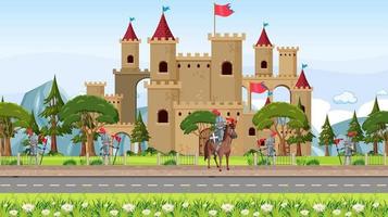 Knight in front of castle vector