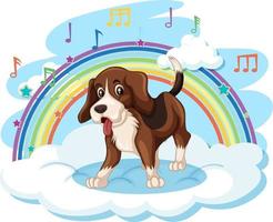 Cute dog on the cloud with rainbow vector