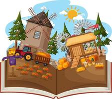 Open book with windmill in the farm scene vector