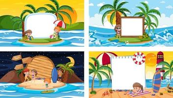 Set of different tropical beach scenes with blank banner vector