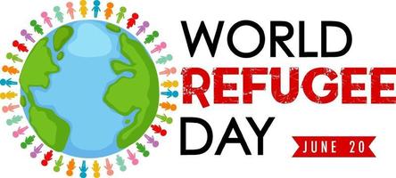 World Refugee Day banner with people around globe vector