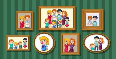 Set of happy family photo on the wooden frame vector