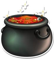 Cauldron with red potion cartoon sticker vector