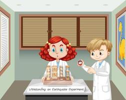 Withstanding earthquake experiment with scientist kids vector