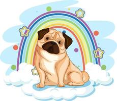 lindo perro en la nube con arcoiris vector