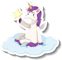 Cute unicorn sitting on the cloud on white background vector