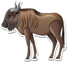 A sticker template of wildebeest cartoon character vector