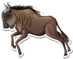 A sticker template of wildebeest cartoon character vector