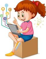 A girl using tablet for distance learning online vector