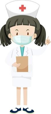 Little nurse wearing mask cartoon character