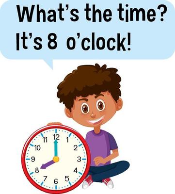 Telling time with a boy holding a clock