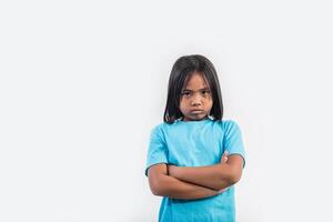 Little girl feel angry in studio shot. photo