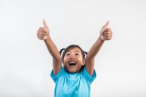 Little girl acting success in studio shot. photo