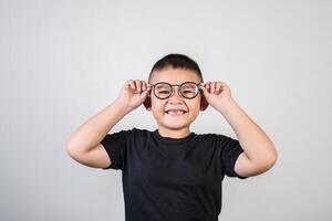 Funny portrait boy studio photo. photo