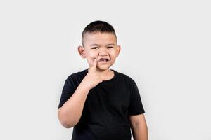 Funny portrait boy studio photo. photo