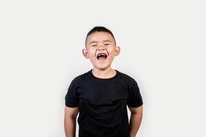 Funny portrait boy studio photo. photo