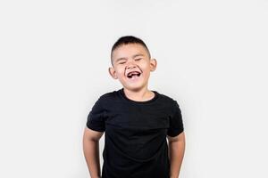 Funny portrait boy studio photo. photo