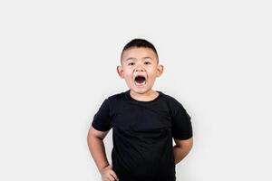 Funny portrait boy studio photo. photo