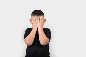 Funny portrait boy studio photo. photo