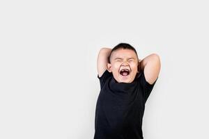 Funny portrait boy studio photo. photo