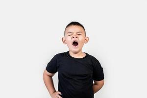 Funny portrait boy studio photo. photo