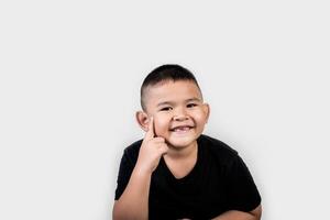 Funny portrait boy studio photo. photo