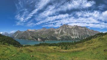 Landscape of the Engadine valley on the Swiss alps photo