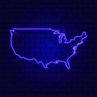 USA glowing neon sign on brick wall background photo