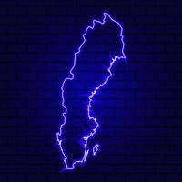 Sweden glowing neon sign on brick wall background photo