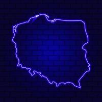 Poland glowing neon sign on brick wall background photo