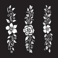 archivo de corte floral en blanco y negro con diseño de tatuaje temporal vector